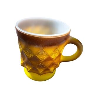 Vintage Fire King anchor Hocking Kimberly Diamond Brown Yellow Coffee‎ Cup Tea